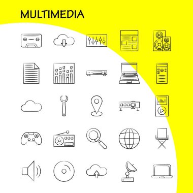 Multimedya el çekilmiş Icon Web, baskı ve mobil Ux/UI için Kit. Gibi: disko topu, top, Disco, parti top, ekolayzer, Beat, piktogram paketi. -Vektör