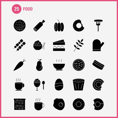 Yemek katı glif Icons Set için Infographics, mobil Ux/UI Kit ve baskı tasarımı. Şunları içerir: Bisküvi, tatlı, yemek, yemek, sosis, et, gıda, yemek, koleksiyon Modern Infographic Logo ve piktogram. Vektör