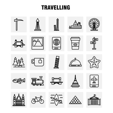 Satır simgeler seyahat ayarlamak için Infographics, mobil Ux/UI Kit ve baskı tasarımı. Şunları içerir: Küre, Internet, dünya, iletişim, bulutlar, hava, gökyüzü, fırtına, Eps 10 - vektör