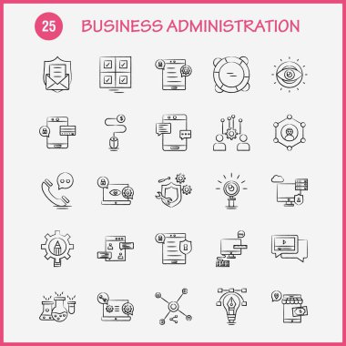 İşletme el çekilmiş Icons Set için Infographics, mobil Ux/UI Kit ve baskı tasarımı. Şunlardır: Internet ayar, ayar, dişli, Küre, Tshirt, gömlek, spor Eps 10 - vektör