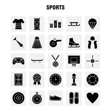 Web, baskı ve mobil Ux/UI için katı glif simge spor takımı. Gibi: futbol, futbol ayakkabı, Ayakkabı, spor, spor ayakkabı, kalp, piktogram paketi. -Vektör