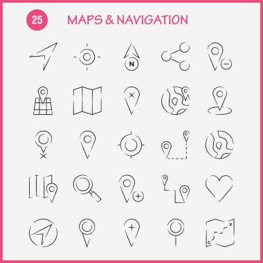 Haritalar ve gezinti el Icon Pack için tasarımcılar ve geliştiriciler çizilmiş. Gps, Sil harita, haritaları, gezinti, Pusula, Gps, başlık, vektör simgeleri