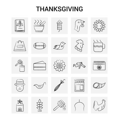 25 el Şükran çekilmiş Icon set. Gri arka plan vektör Doo