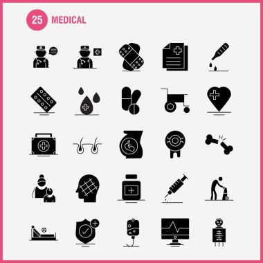 Tıbbi katı glif Icons Set için Infographics, mobil Ux/UI Kit ve baskı tasarımı. Şunları içerir: Mektup, posta, tıp, hastane, kapsül, tıp, tablet, sağlık, koleksiyon Modern Infographic Logo ve piktogram. -Vektör