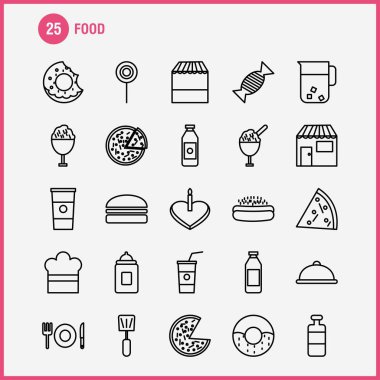 Gıda hattı Icons Set için Infographics, mobil Ux/UI Kit ve baskı tasarımı. Şunları içerir: Gıda, dondurma, yemek, yemek, çorba, yemek, gıda, koleksiyonu Modern Infographic Logo ve piktogram. -Vektör