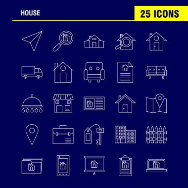 Web, baskı ve mobil Ux/UI için satırı simgesi ev kiti. Gibi: kağıt, Kağıt Uçak, uçak, başlangıç, House, büyütme, cam, piktogram paketi. -Vektör