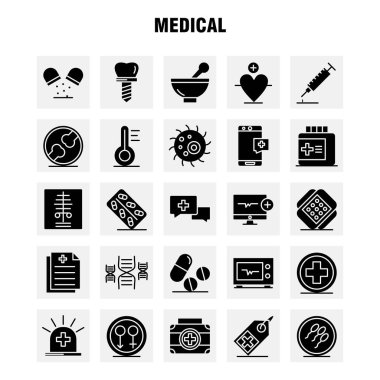 Tıbbi katı glif Icons Set için Infographics, mobil Ux/UI Kit ve baskı tasarımı. Şunları içerir: Bilgisayar, Beat, darbe, tıp, ilaç, tıp, hap, kemik, Icon Set - vektör