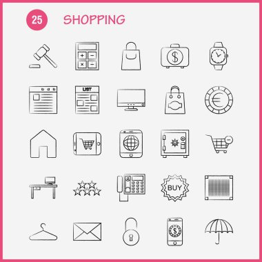 Web, baskı ve mobil Ux/UI için elle çizilmiş simgesi alışveriş Kit. Gibi: Noel, parti, yıldız, kış, kilidi, kilit, güvenli, güvenlik, piktogram paketi. -Vektör
