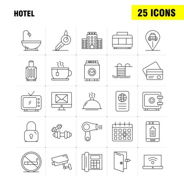 Hotel çizgi Icons Set için Infographics, mobil Ux/UI Kit ve ilkeleri