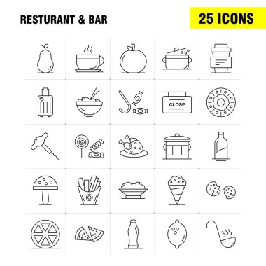Restoran ve Bar satır simgesi Web, baskı ve mobil Ux/UI için Kit. Gibi: gıda, parça, Pizza, yemek, yemek, yemek, patates, yemek, piktogram paketi. -Vektör