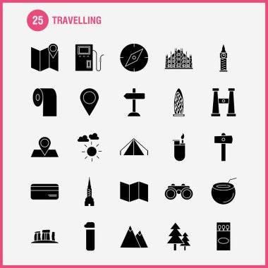 Katı glif simgeler seyahat ayarlamak için Infographics, mobil Ux/UI Kit ve baskı tasarımı. İçerir: Yön yönetim kurulu, yönetim kurulu, yön, trafik yönetim kurulu, yemek, gıda, Eps 10 - vektör