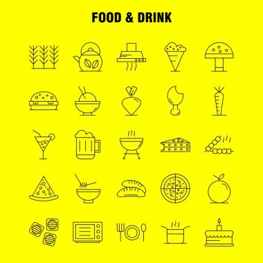 Yiyecek ve içecek satır Icons Set Infographics, mobil Ux/UI için Kit ve baskı tasarımı. Şunları içerir: Gıda, Restoran, yemek, tahıl, gıda, buğday, Barbekü, et, Icon Set - vektör