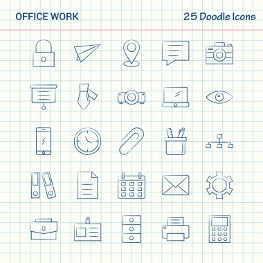 Ofis iş 25 Doodle simgeler. Elle çizilmiş iş Icon set