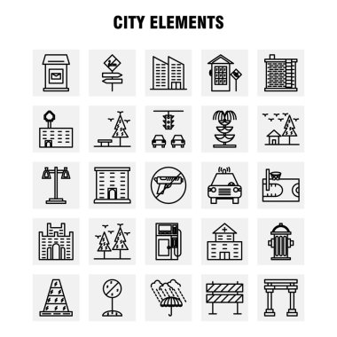 Şehir öğeleri satır Icons Set Infographics, mobil Ux/UI için Kit ve baskı tasarımı. Şunları içerir: Araba, araç, seyahat, ulaşım, salıncak, çocuklar, parklar, oyun, Eps 10 - vektör