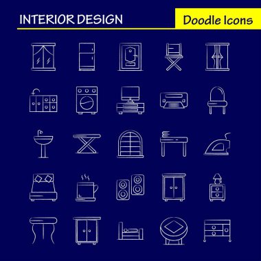 İç tasarım el çekilmiş Icons Set Infographics, mobil Ux için
