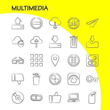 Multimedya el çekilmiş Icon Web, baskı ve mobil Ux/UI için Kit. Gibi: ekolayzer, Beat, ses, makine, Bin, Delete, çöp, geri dönüşüm, piktogram paketi. -Vektör