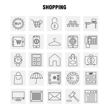 Web, baskı ve mobil Ux/UI için satırı simgesi alışveriş Kit. Gibi: Noel, parti, yıldız, kış, kilidi, kilit, güvenli, güvenlik, piktogram paketi. -Vektör