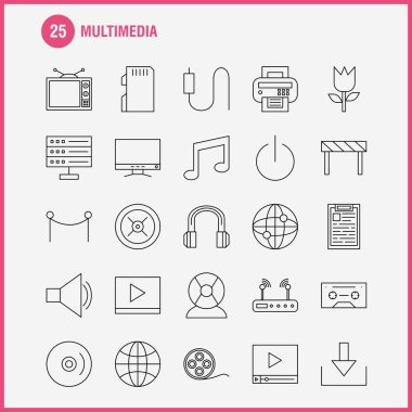 Multimedya satırı simgesi Web, baskı ve mobil Ux/UI için Kit. Gibi: Off, Tarih, güç, başlangıç, geçiş, çiçek, çiçek, botanik, piktogram paketi. -Vektör