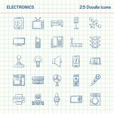 Elektronik 25 Doodle simgeler. Elle çizilmiş iş Icon set