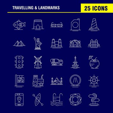 Seyahat ve yerler çizgi simgesi Web, baskı ve mobil Ux/UI için Kit. Gibi: balık, deniz ürünleri, Snapper, gıda, Arch, Simgesel Yapı, seyahat, piktogram paketi. -Vektör