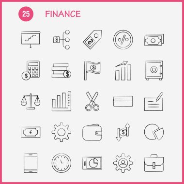 Finans elle çizilmiş simgeler kümesi Infographics, mobil Ux/UI için Kit 