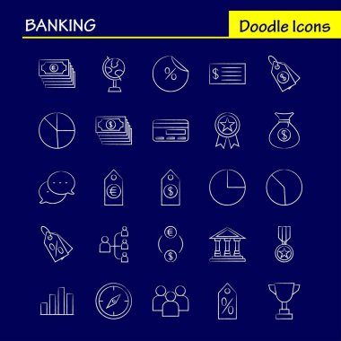 Web, baskı ve mobil Ux/UI için elle çizilmiş simgesi bankacılık Kit. Gibi: başarı, Ödülü, ilk, madalya, ödül, başarı, Ödülü, ilk, piktogram paketi. -Vektör