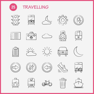 Web, baskı ve mobil Ux/UI için elle çizilmiş simgesi seyahat seti. Gibi: araç kutusu, kutu, yapılandırma, ayar, ayarları, dişli, korumak, ayar, piktogram paketi. -Vektör