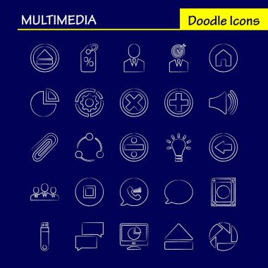 Multimedya el çekilmiş Icon Web, baskı ve mobil Ux/UI için Kit. Gibi: sohbet, iletişim, ileti, bildirim, Chat, iletişim, ileti, bildirim, piktogram paketi. -Vektör