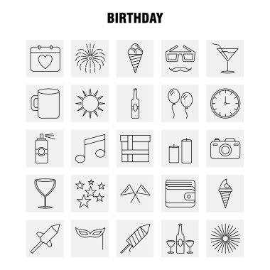 Doğum günü satırı simgesi Web, baskı ve mobil Ux/UI için Kit. Gibi: Takvim, gün, Tarih, aşk, cam, içki, şarap, buğday, piktogram paketi. -Vektör