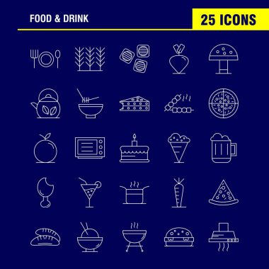 Yiyecek ve içecek satır Icons Set Infographics, mobil Ux/UI için Kit