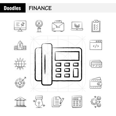 Finance Hand Drawn Icons Set For Infographics, Mobile UX/UI Kit And Print Design. Include: Computer, Pin, Text, Finance, Search, Research, Finance, Man, Icon Set - Vector clipart