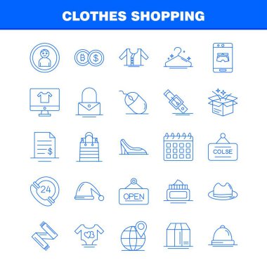 Web, baskı ve mobil Ux/UI için satırı simgesi alışveriş giyim seti. Gibi: Mobil, Online, alışveriş, giyim, dosya, Doları, güzellik, piktogram paketi. -Vektör