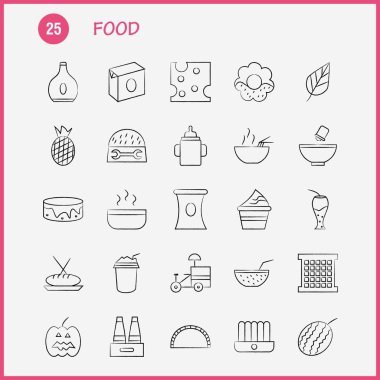 Gıda el çekilmiş Icons Set için Infographics, mobil Ux/UI Kit bir