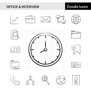 17 Office kümesi ve röportaj el çekilmiş Icon set