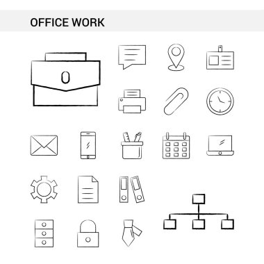 Office iş el stil, beyaz arka plan üzerinde izole çekilmiş Icon set. -Vektör