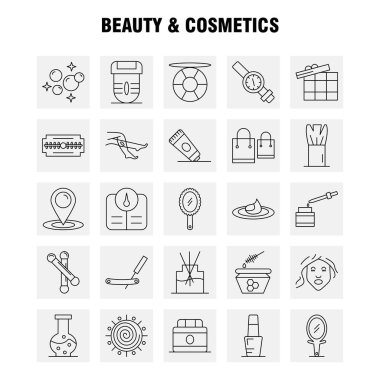 Beauty And Cosmetics Line Icons Set For Infographics, Mobile UX/
