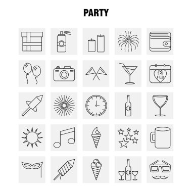 Web, baskı ve mobil Ux/UI için ortak hat simge seti. Gibi: Takvim, doğum günü, Tarih, yıl, suyu, içki, cam, parti, piktogram paketi. -Vektör
