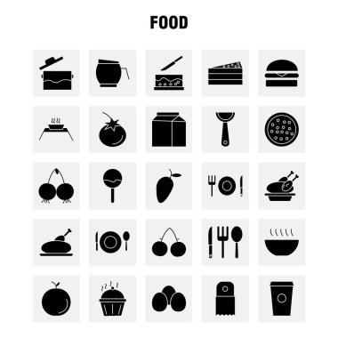 Yemek katı glif Icons Set için Infographics, mobil Ux/UI Kit ve baskı tasarımı. Dahil: Baharat, biber, sıcak, biber, pasta, tatlı, yemek, yemek, koleksiyon Modern Infographic Logo ve piktogram. -Vektör