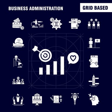 İş yönetim katı glif Icons Set için Infographics, mobil Ux/UI Kit ve baskı tasarımı. Şunları içerir: Kalem, Smartphone, ölçek, vektör, kask, koruma, spor, Oyunlar, koleksiyon Modern Infographic Logo ve piktogram. -Vektör