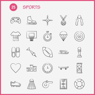 Spor el çekilmiş Icon Web, baskı ve mobil Ux/UI için Kit. Gibi: futbol, futbol ayakkabı, Ayakkabı, spor, spor ayakkabı, kalp, piktogram paketi. -Vektör