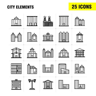 Şehir öğeleri satır Icons Set Infographics, mobil Ux/UI için Kit ve baskı tasarımı. Şunları içerir: Tower, Bina, şehir, Office, binalar, Tower, şehir, Office, Eps 10 - vektör