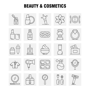 Güzellik ve kozmetik satırı Icons Set Infographics, mobil Ux/UI için Kit ve baskı tasarımı. Şunları içerir: Yüz, Vakfı, sıvı, makyaj, güzellik, fırça, makyaj, güzellik, Icon Set - vektör