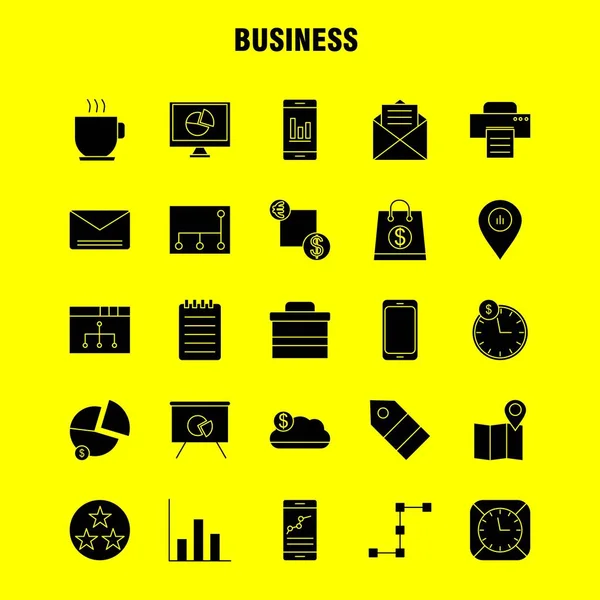 Firmy Solid Glifów Ikony Zestaw Infografiki Mobilnych Kit Projektowania Druku — Wektor stockowy