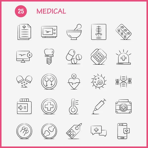 Medical Hand Drawn Icons Set Infographics Mobile Kit Print Design — Stock Vector