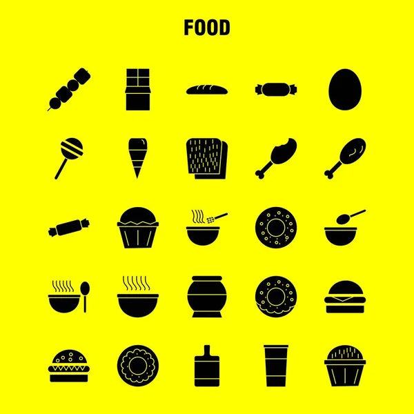 Yemek Katı Glif Icons Set Için Infographics Mobil Kit Baskı — Stok Vektör