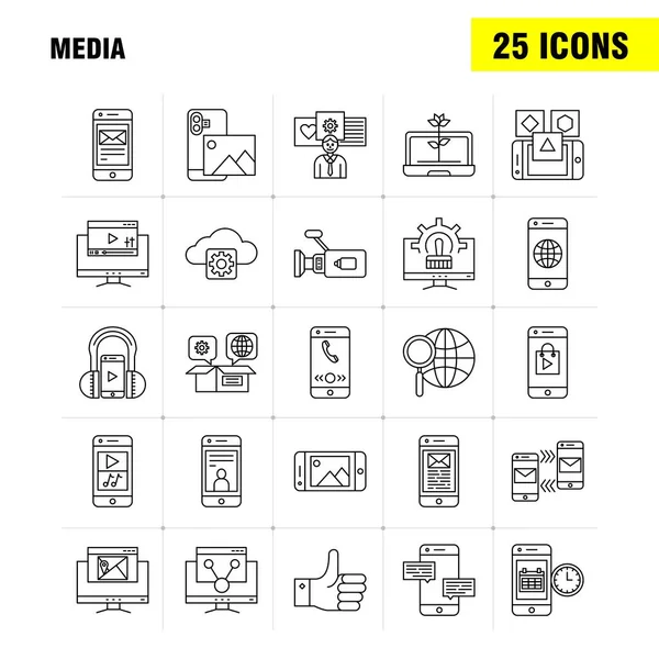 Media Line Pictogram Voor Web Print Mobiele Kit Zoals Mobile — Stockvector