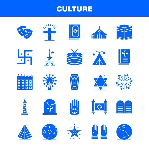 Conjunto Iconos Glifos Sólidos Cultura Para Infografías Kit Móvil Diseño — Vector de stock