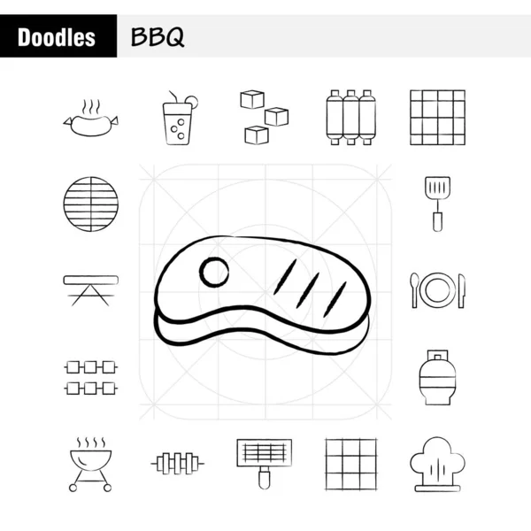 Paquete Iconos Dibujado Mano Bbq Para Diseñadores Desarrolladores Iconos Barbacoa — Vector de stock