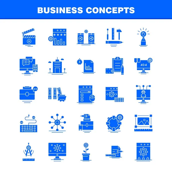 Conceitos Negócios Conjunto Ícones Glifo Sólido Para Infográficos Kit Móvel — Vetor de Stock