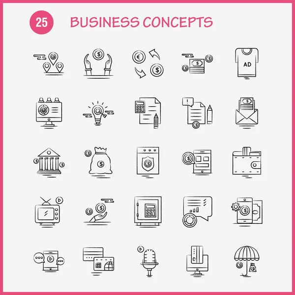 Iconos dibujados a mano de los conceptos de negocio fijados para las infografías, móviles — Vector de stock